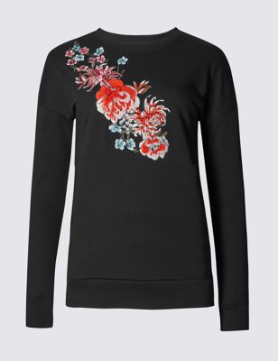 Pure Cotton Loose Fit Embroidered Sweat Top